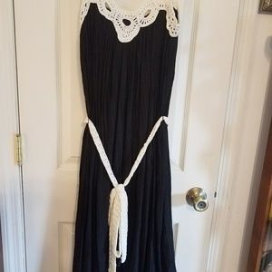 Women's crochet embellished black dress